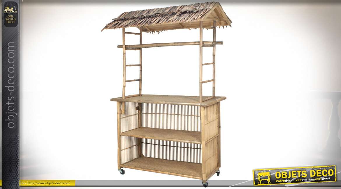 Meuble-bar mobile en bois et bambou de style exotique 2,07 mètres