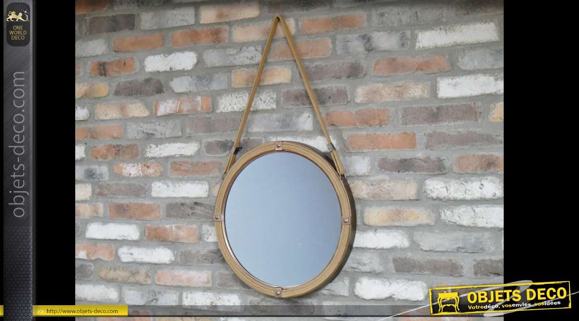Miroir rond suspendu à cordages style bord de mer Ø 50 cm