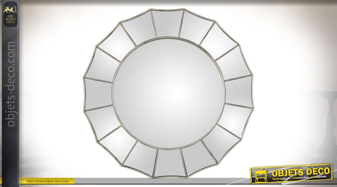 Miroir circulaire multifacettes finition vieil argent Ø 56 cm