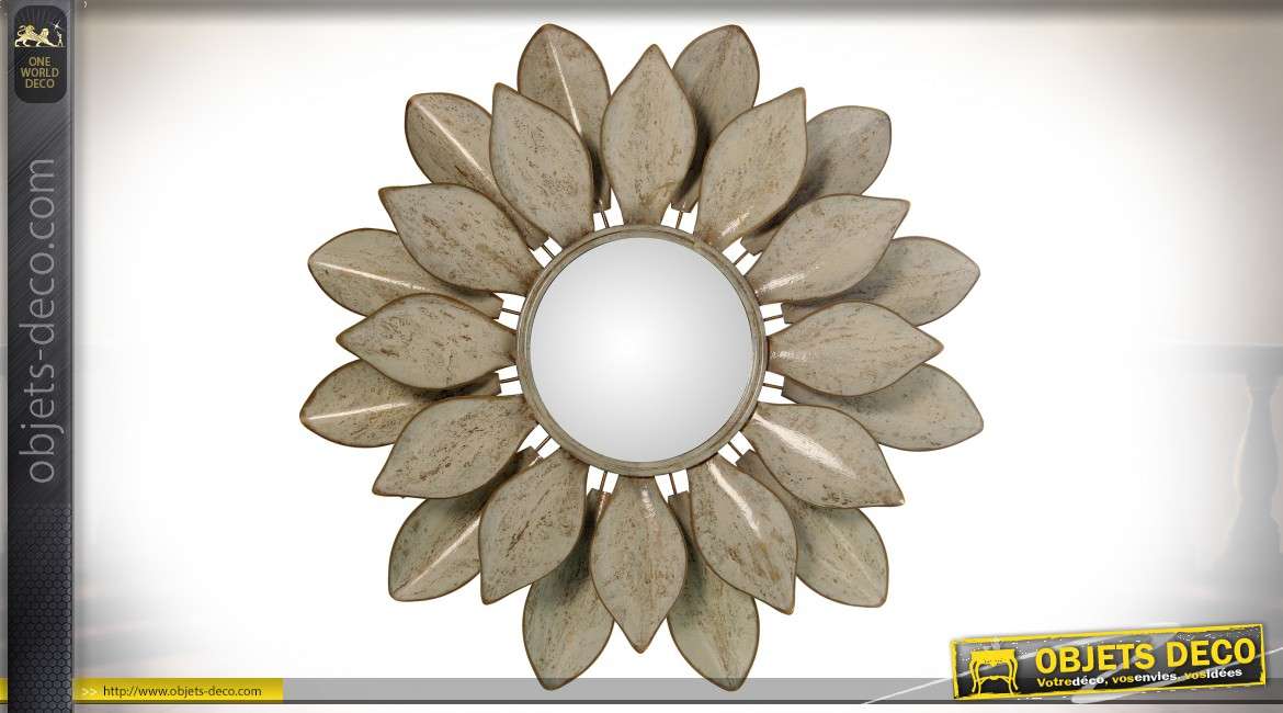Miroir décoratif en métal en forme de grande fleur en relief Ø 78 cm