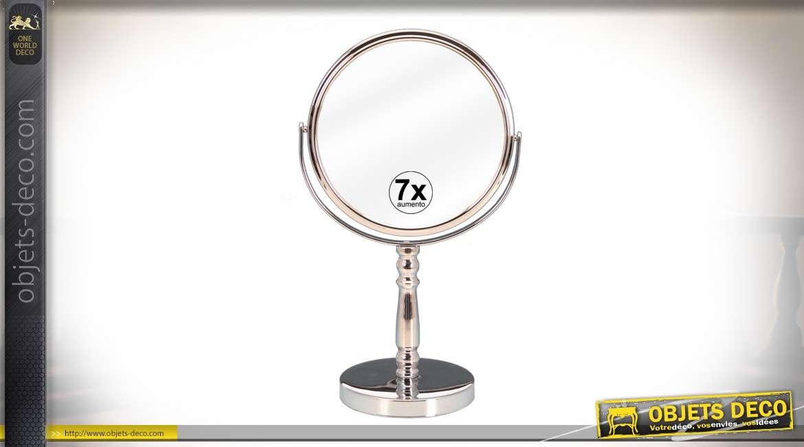 Miroir cosmétique chromé de style rétro avec glace grossissante X7