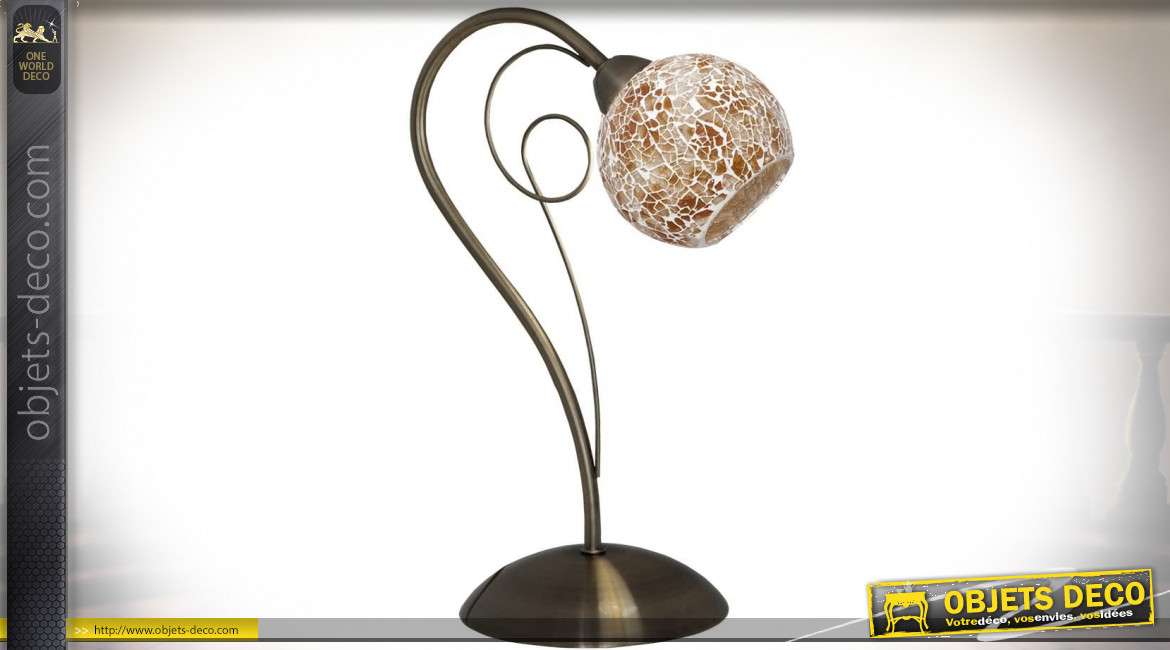 Lampe de table style Art Déco avec réflecteur en verre craquelé orangé 34 cm
