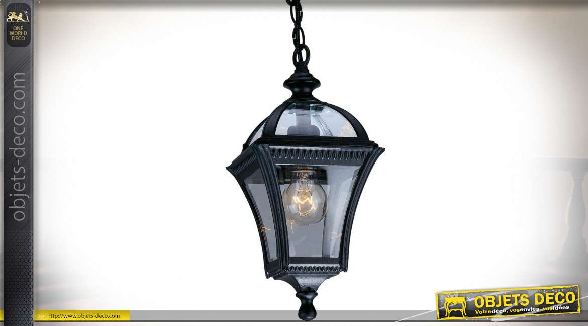 Lanterne extérieur suspendue en aluminium style rétro coloris noir