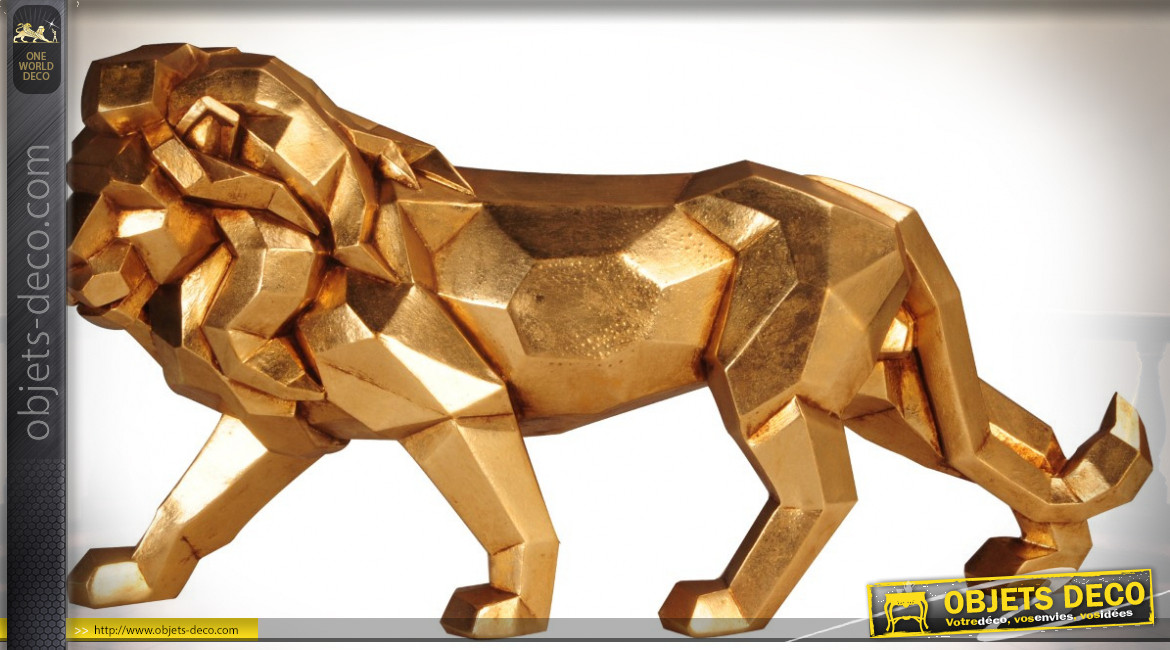 Statuette de lion doré effet stylisé origami 42 cm