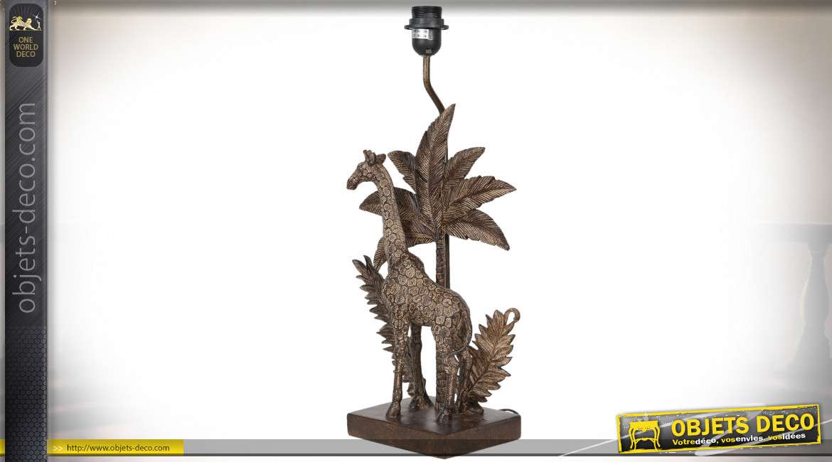 Pied de lampe effet bronze doré vieilli en forme de statuette de girafe 55 cm