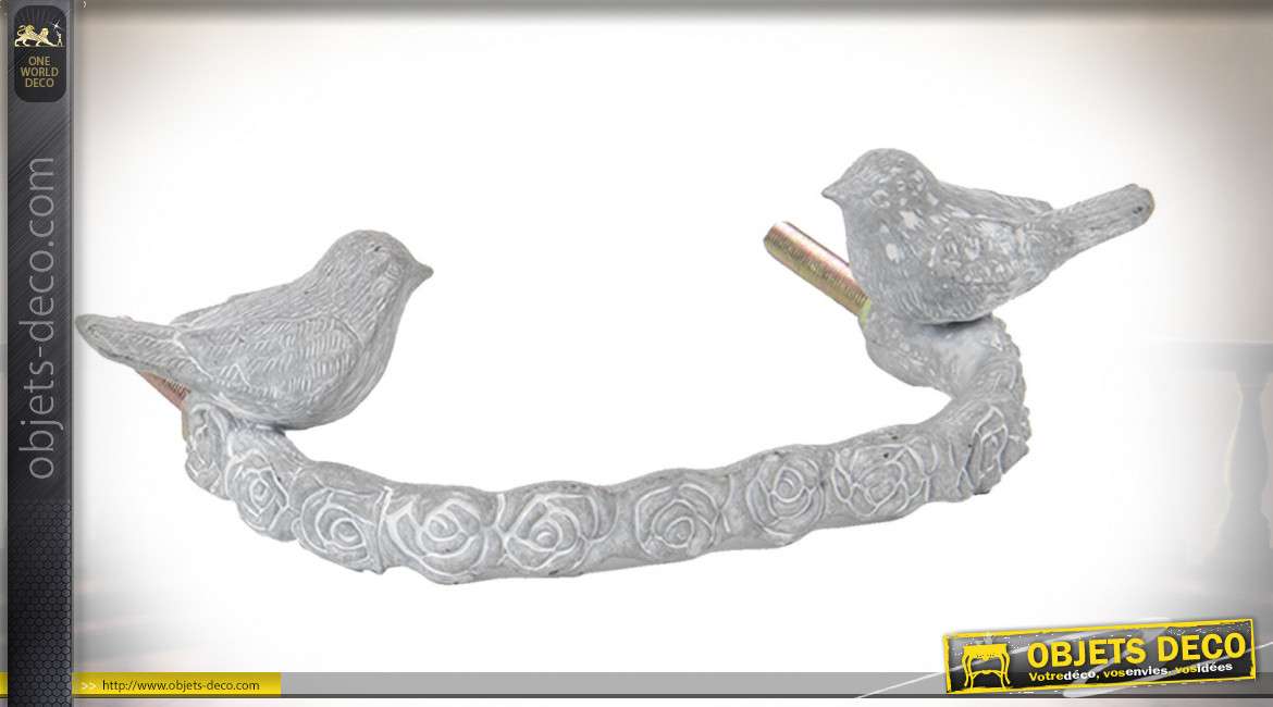 Poignée de tiroir en métal gris blanc vieilli motif oiseaux 13 cm