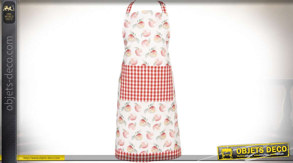 Tablier de cuisine en coton motifs pommes et carreaux Vichy 70 x 85 cm