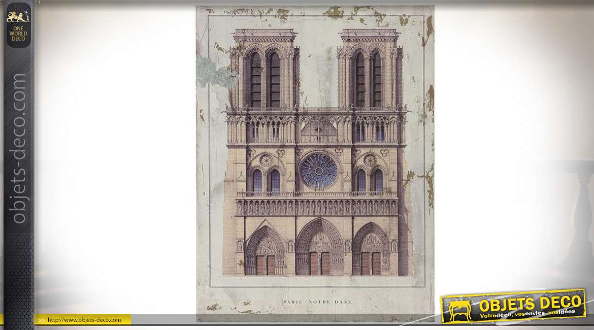 Tableau mural Notre-Dame de Paris impression rétro sur panneau bois 80 x 60 cm