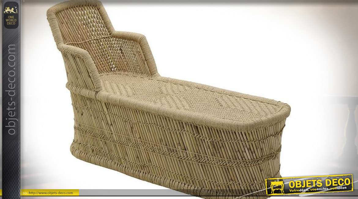 Chaise longue en bambou esprit lounge de style exotique 130 cm