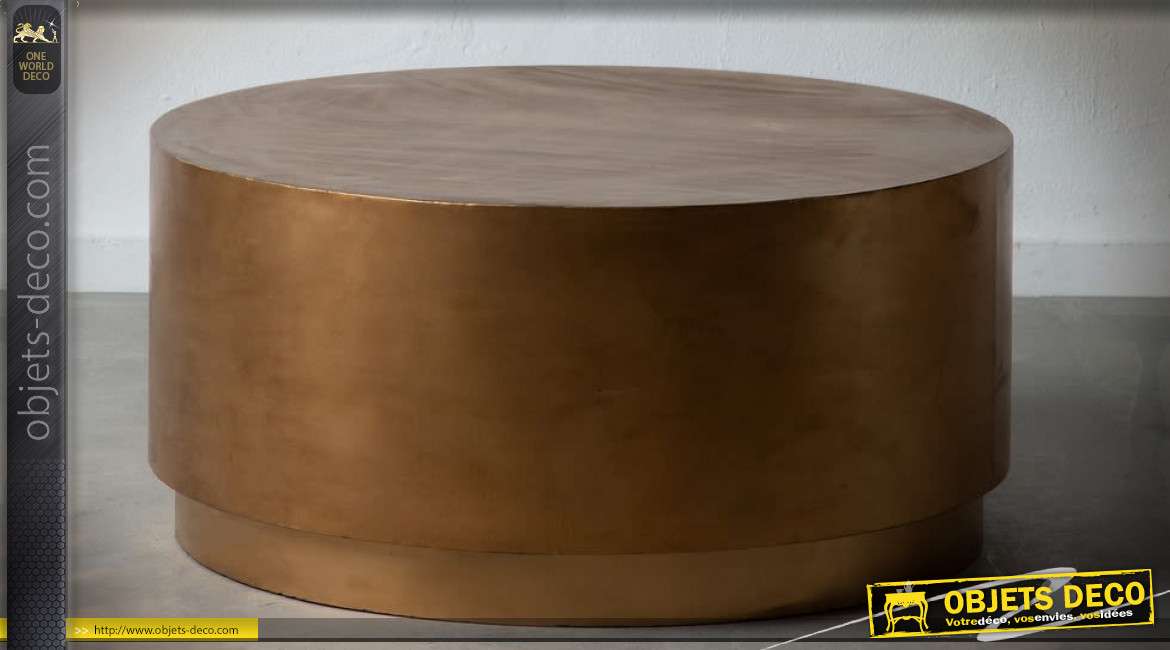 Table basse circulaire design forme cylindrique en métal cuivré Ø 85 cm