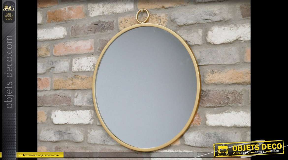 Miroir mural rond doré suspendu en métal de style rétro Ø 50 cm