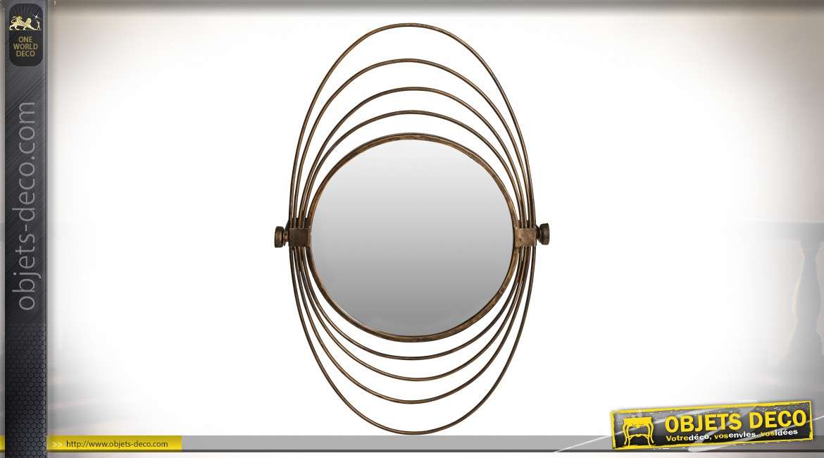 Miroir décoratif de style industriel à encadrement en métal ovales successifs