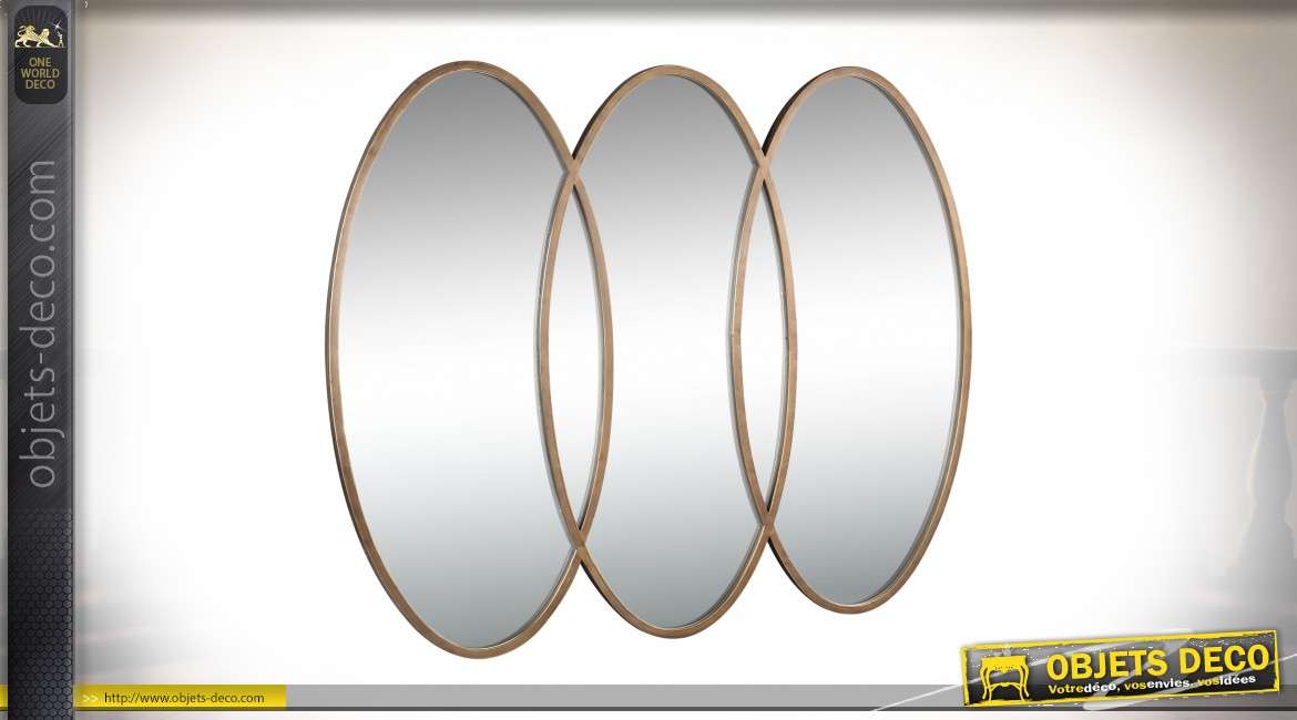 Miroir design en métal doré à 3 ovales verticaux entrelacés 110 cm