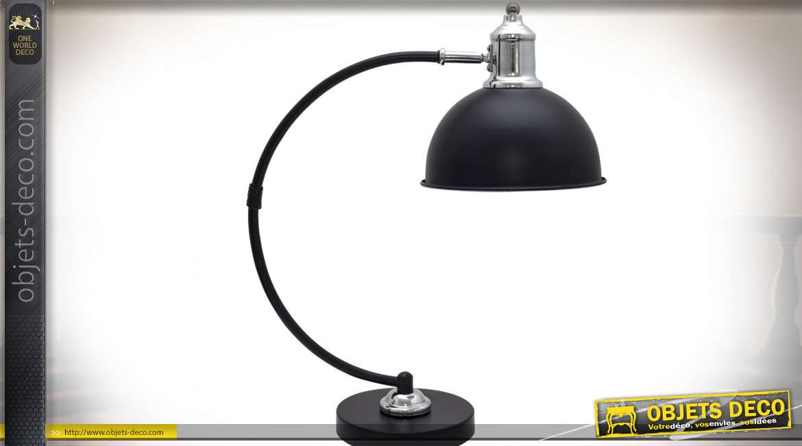 Lampe de bureau noir mat style vintage métal chromé 46 cm