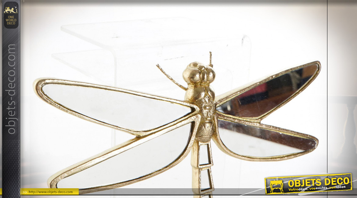 Décoration murale dorée en forme de libellule avec ailes en miroirs