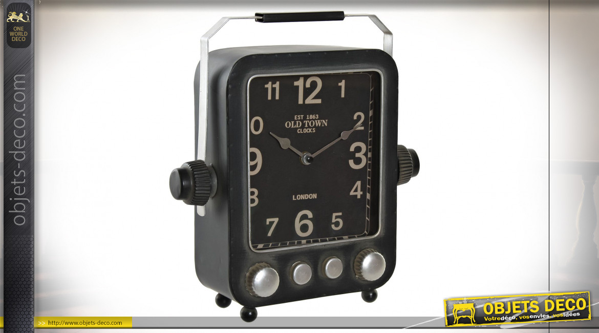 Horloge de table en métal en forme d'ancienne radio, 31cm