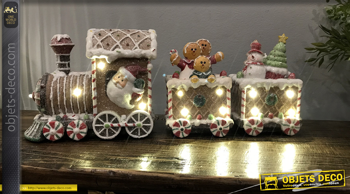 Train décoratif en résine avec éclairage intégré, déco de Noël, 41cm