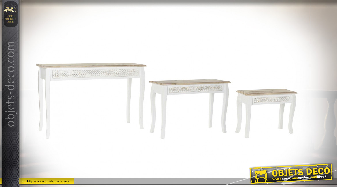 CONSOLE SET 3 SAPIN 120X40X78 DÉCAPAGE BLANC