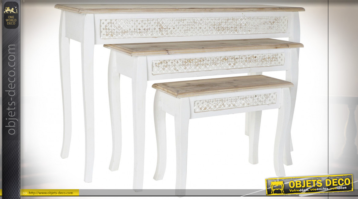 CONSOLE SET 3 SAPIN 120X40X78 DÉCAPAGE BLANC