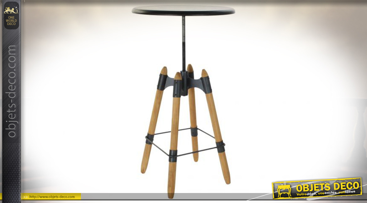 Table d'appoint ajustable en bois finition naturelle et métal de style industriel, 105cm