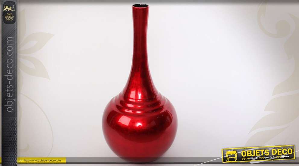Grand vase en céramique laqué brillant coloris rouge nacré 70 cm