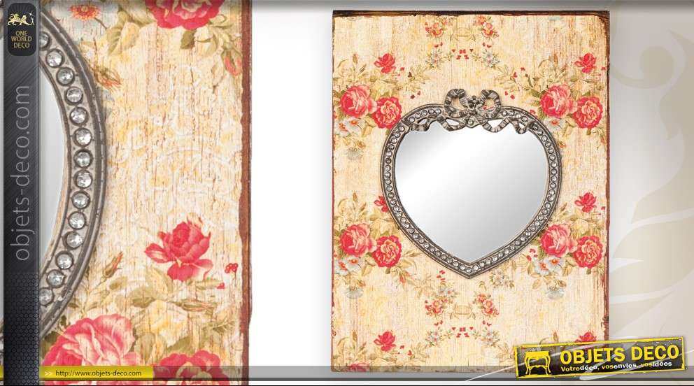 Miroir en forme de coeur sur support vintage à motifs de fleurs