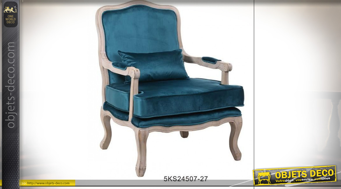FAUTEUIL POLYESTER BOIS 70X66X94 TURQUOISE