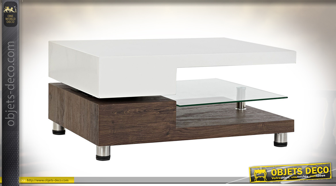 TABLE BASSE MDF VERRE 80X60X38