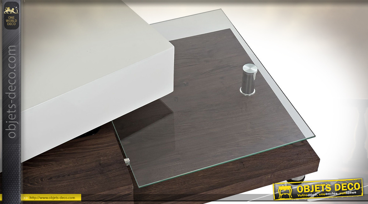 TABLE BASSE MDF VERRE 80X60X38