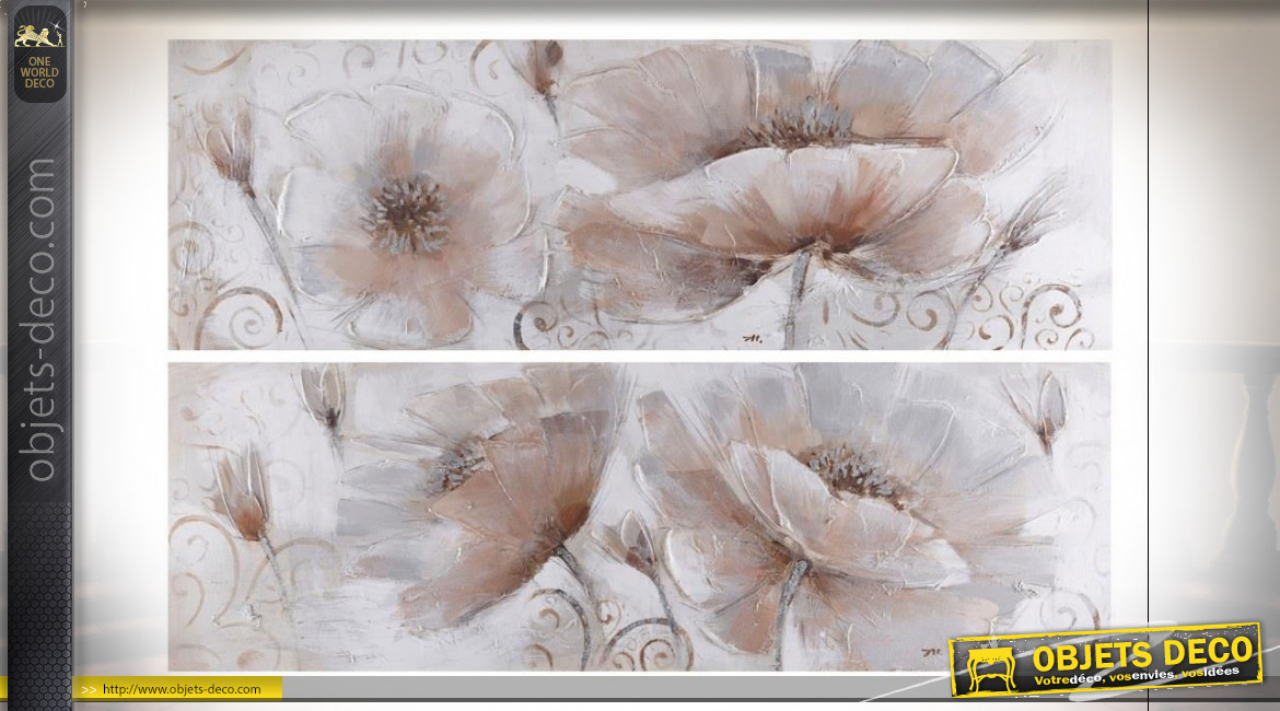 TABLEAU TOILE PIN 150X3,5X50 COQUELICOTS 2 MOD.