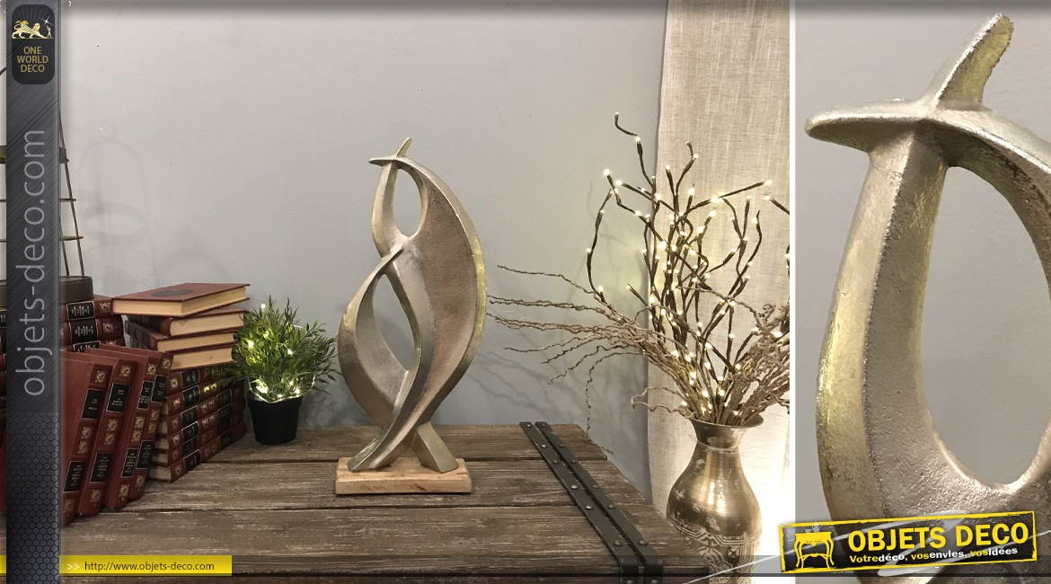 Trophée de style abstrait en aluminium et bois de manguier, style contemporain, 54cm