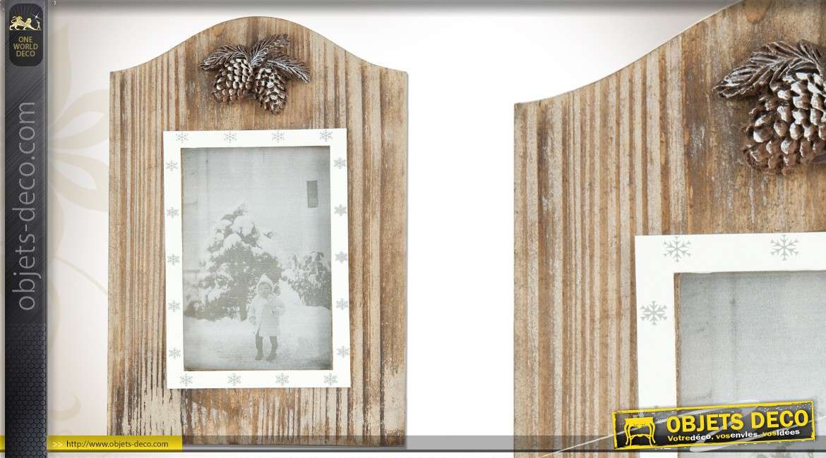 Cadre photo en bois déco de pommes de pin 23 x 16 cm