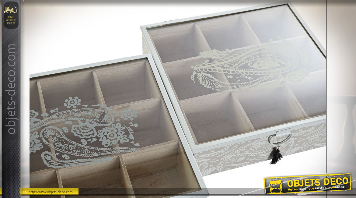 BOÎTE INFUSIONS MDF VERRE 24X24X6,5 PAISLEY 2 MOD.