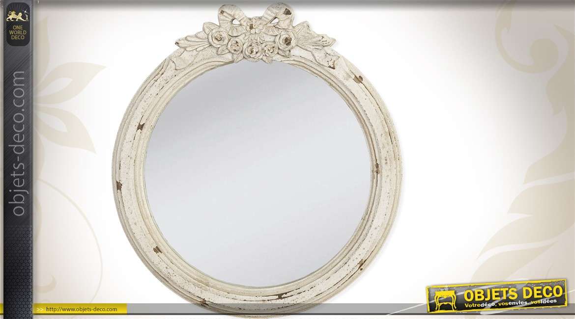 Miroir rond de syle romantique beige à l'ancienne Ø 48 cm