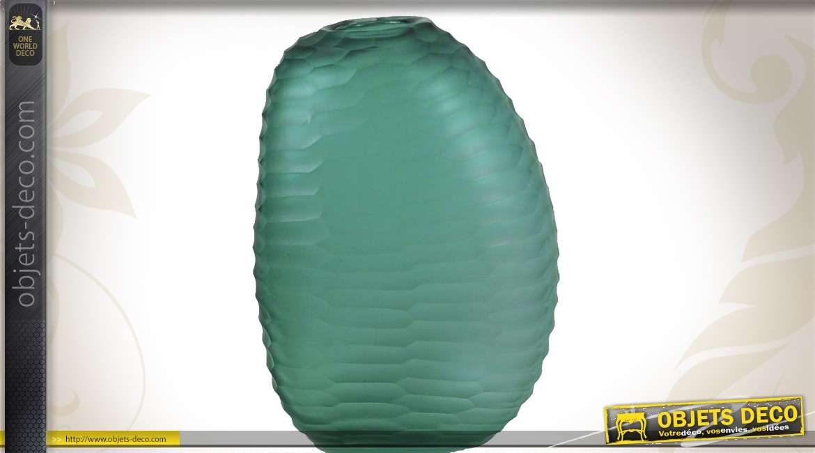 Vase en verre teinté coloris turquoise effet ciselé
