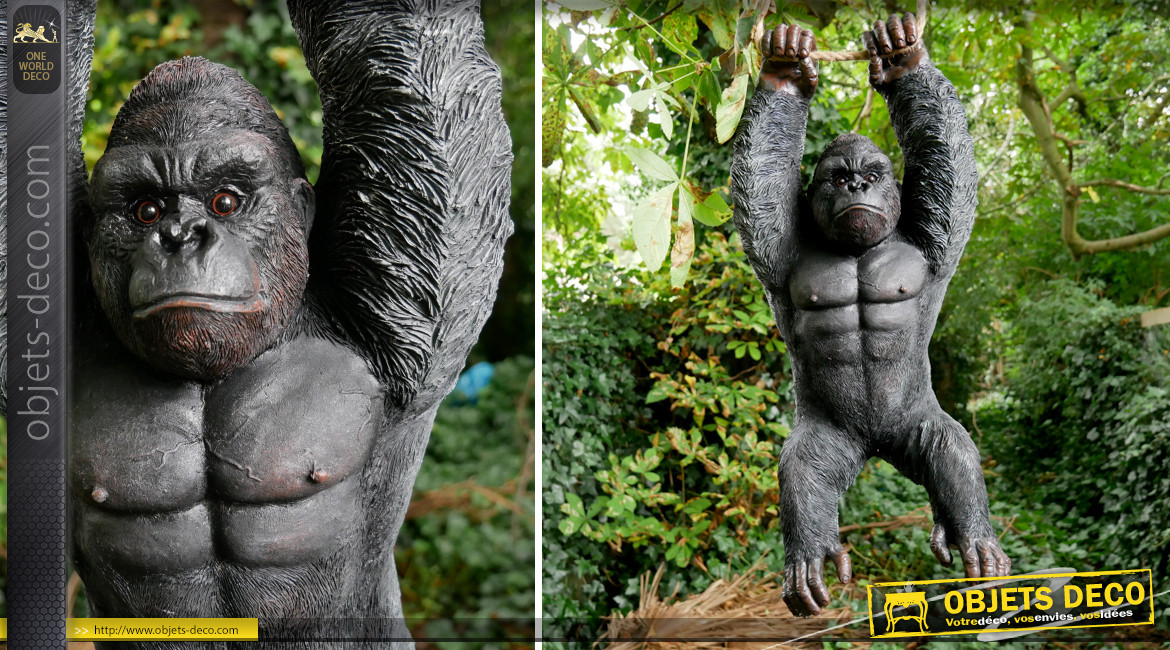 Gorille en résine à suspendre, décoration réaliste avec finitions soignées, 62cm