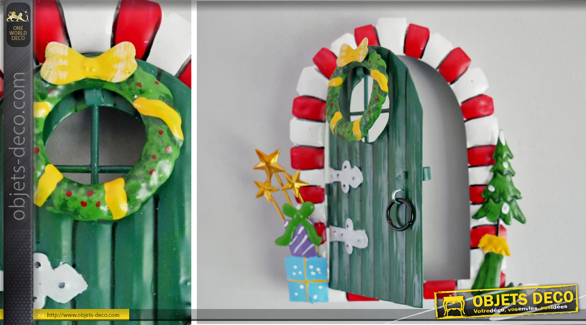Porte de petite souris, en métal coloré, ambiance Noël et guirlande, 15cm