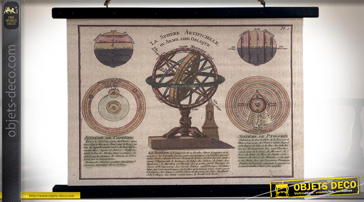 Toile à suspendre sur le thème des anciens instruments de mesures astronomiques, ambiance vintage, 60cm