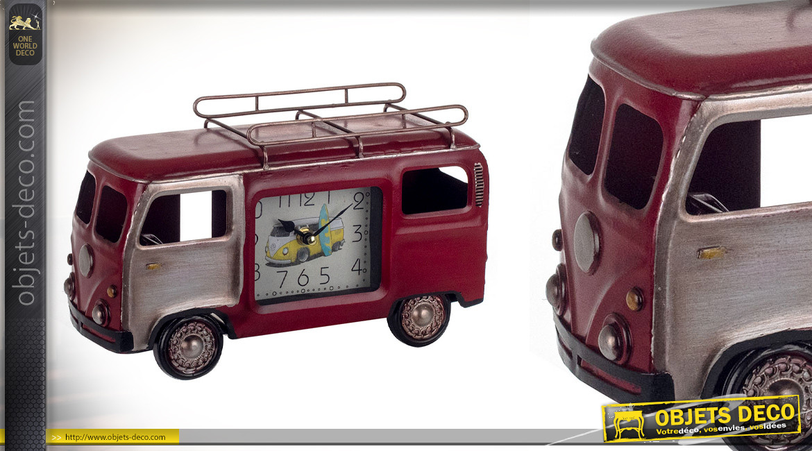 Miniature de Van en métal avec cadran d'horloge sur les portes arrières, ambiance roots, 30cm