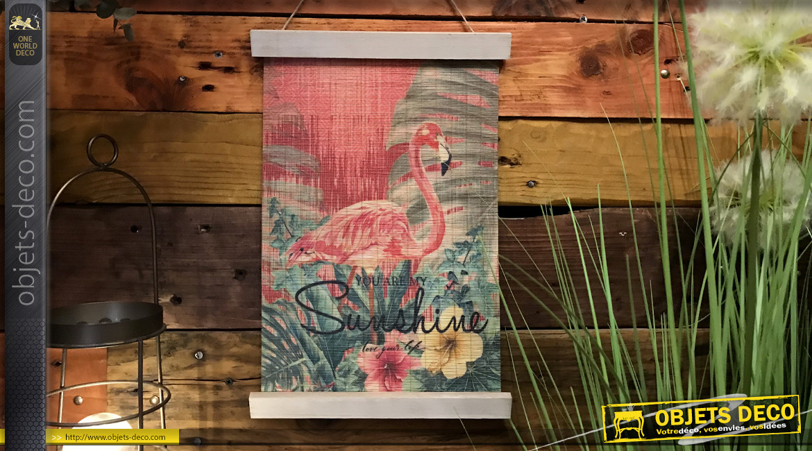 Toile murale à dérouler en bambou avec impression de flamant rose, ambiance vintage, 52cm