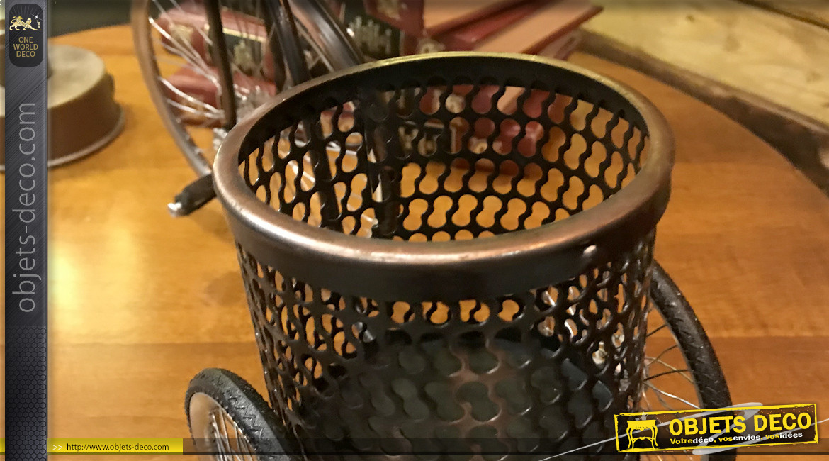 Pot à crayon en forme d'ancien vélo, en métal finition cuivré ancien, 29cm