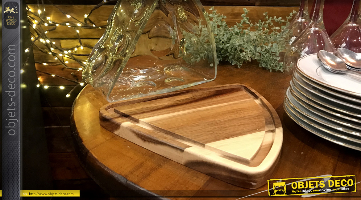 Cloche à fromage en verre avec support en bois exotique, en forme de morceau de fromage, 23cm