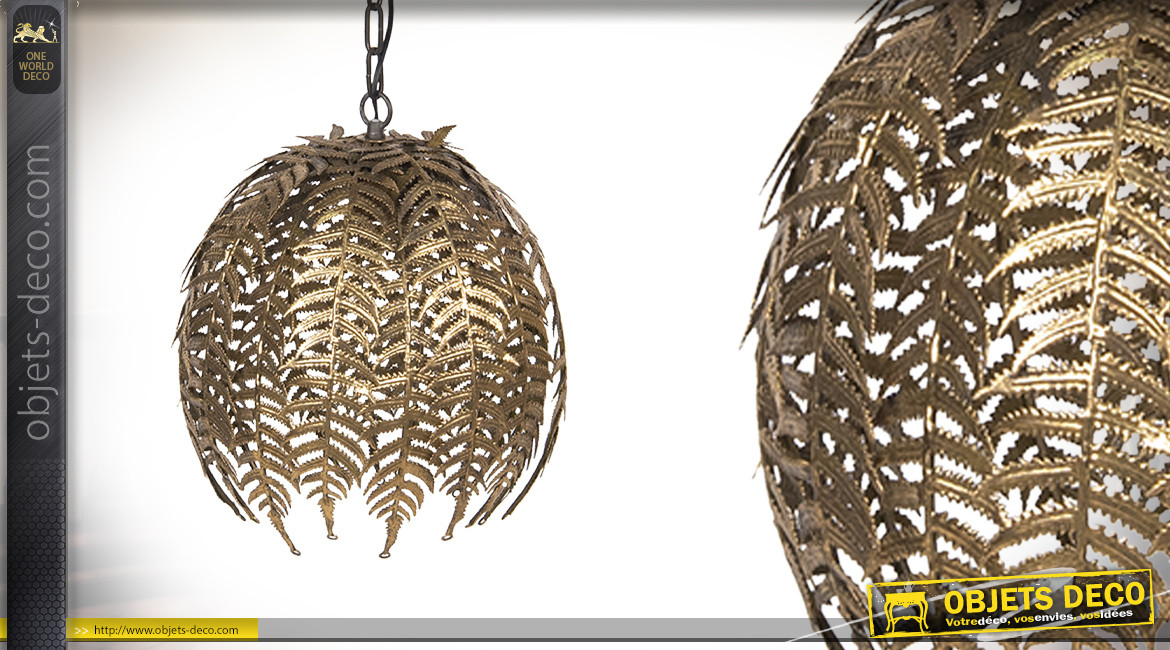 Suspension en métal, forme de feuilles de fougères en cocon, finition doré chic, Ø40cm