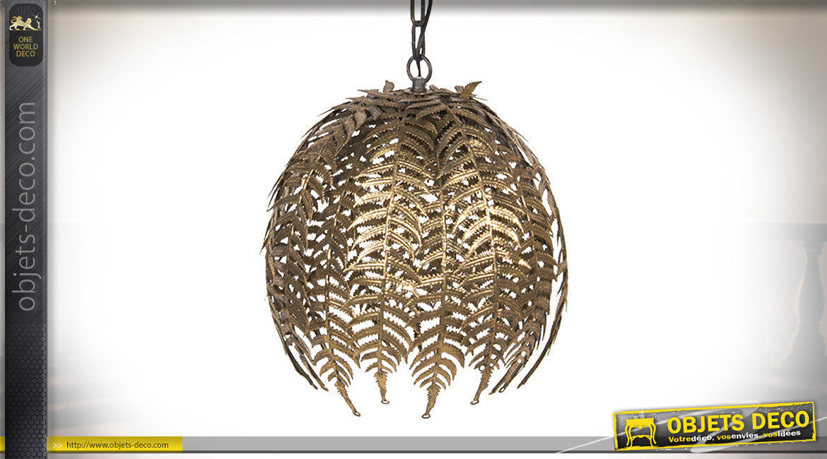 Suspension en métal, forme de feuilles de fougères en cocon, finition doré chic, Ø40cm