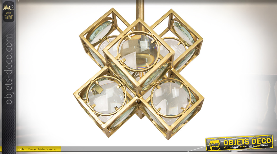 Suspension en métal et verre de style moderne, effet géométrique, finition laiton doré, 38cm