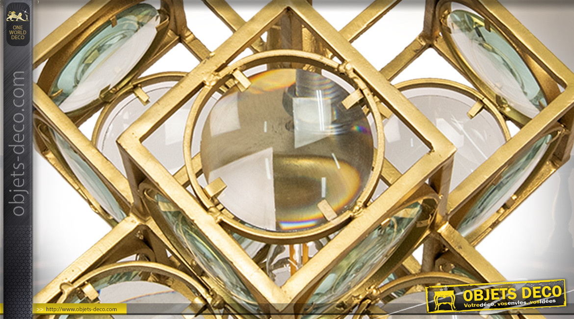 Suspension en métal et verre de style moderne, effet géométrique, finition laiton doré, 38cm