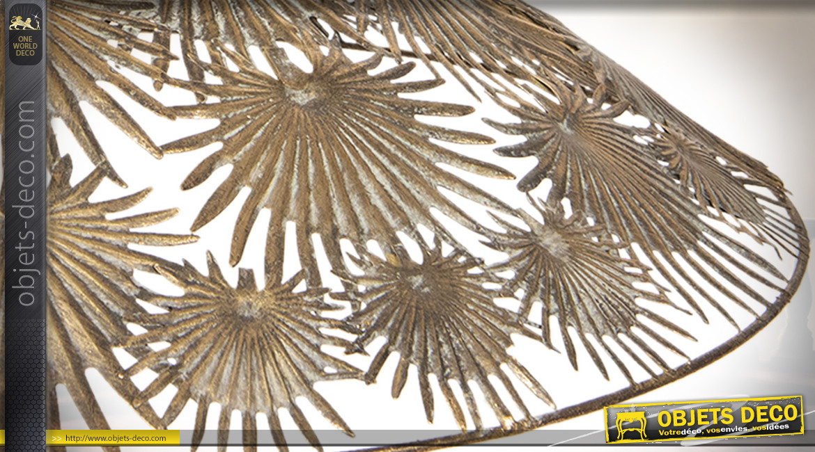 Grande suspension en métal avec abat-jour ciselé, formes de feuilles tropicales, Ø61cm
