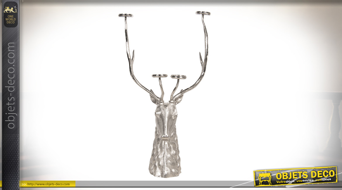 Grand chandelier en aluminium en forme de tête de cerf pour 4 bougies, 111cm