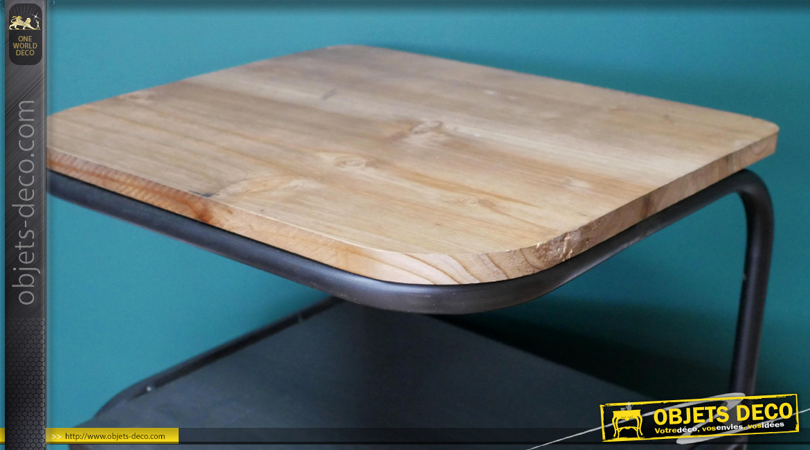 Table de chevet en métal effet galvanisé et bois clair, ambiance indus atelier, 61cm