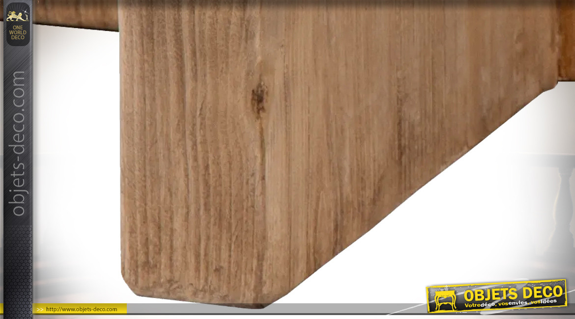Table basse en bois d'orme massif, pied en croix, finition brut ambiance rustique, Ø105cm
